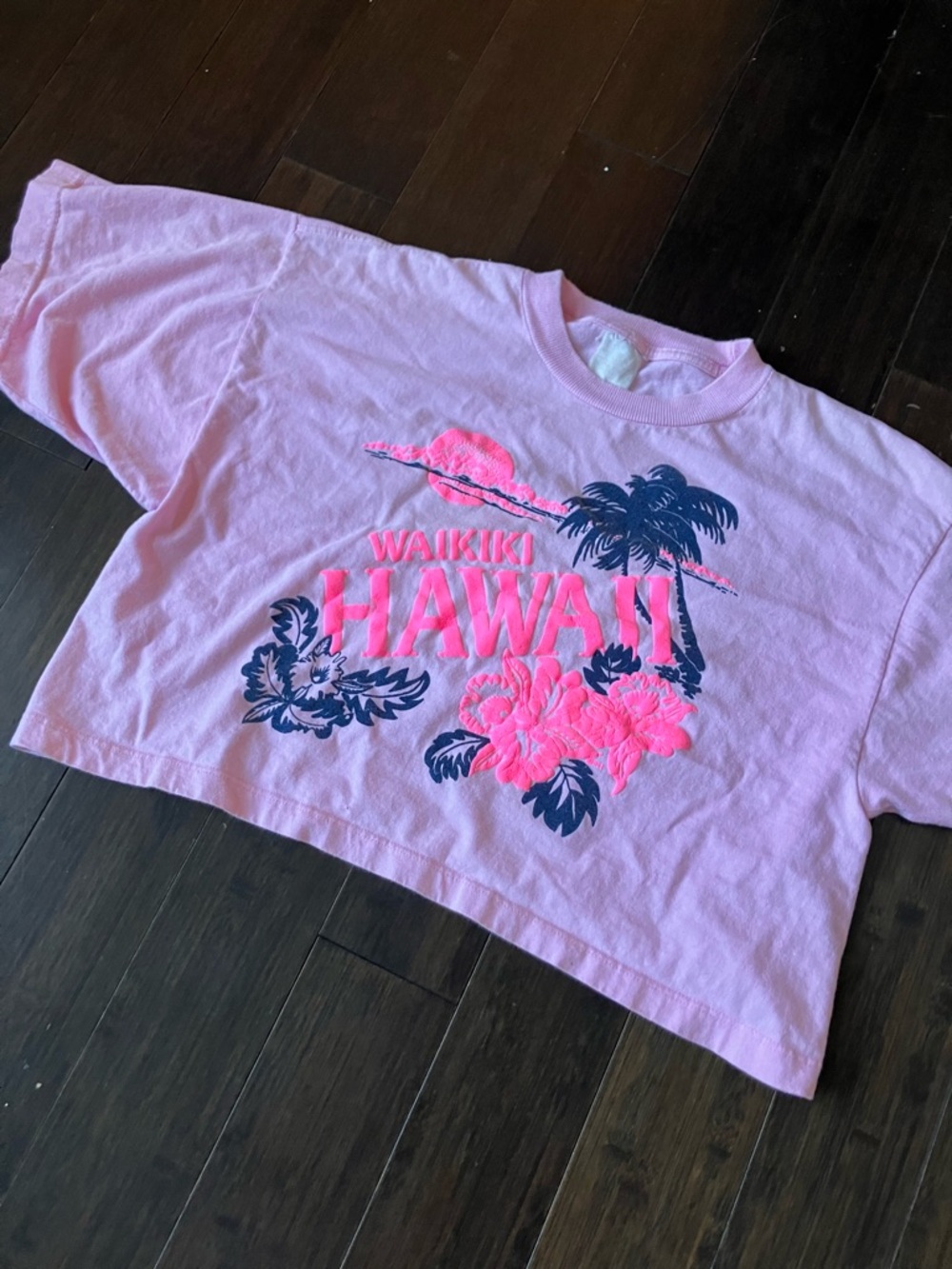 Waikiki Hawaii Pink Graphic Crop Tee. Retro vintage 80s bright color and style!